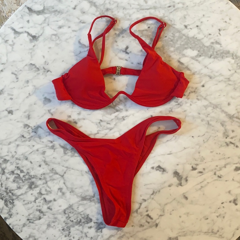Red bikini set.